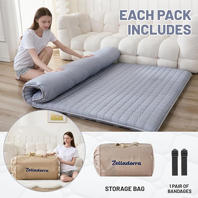 Japanese Floor Mattress Full, Anti-Slip Japanese Futon Foldable Tatami Mat fo...