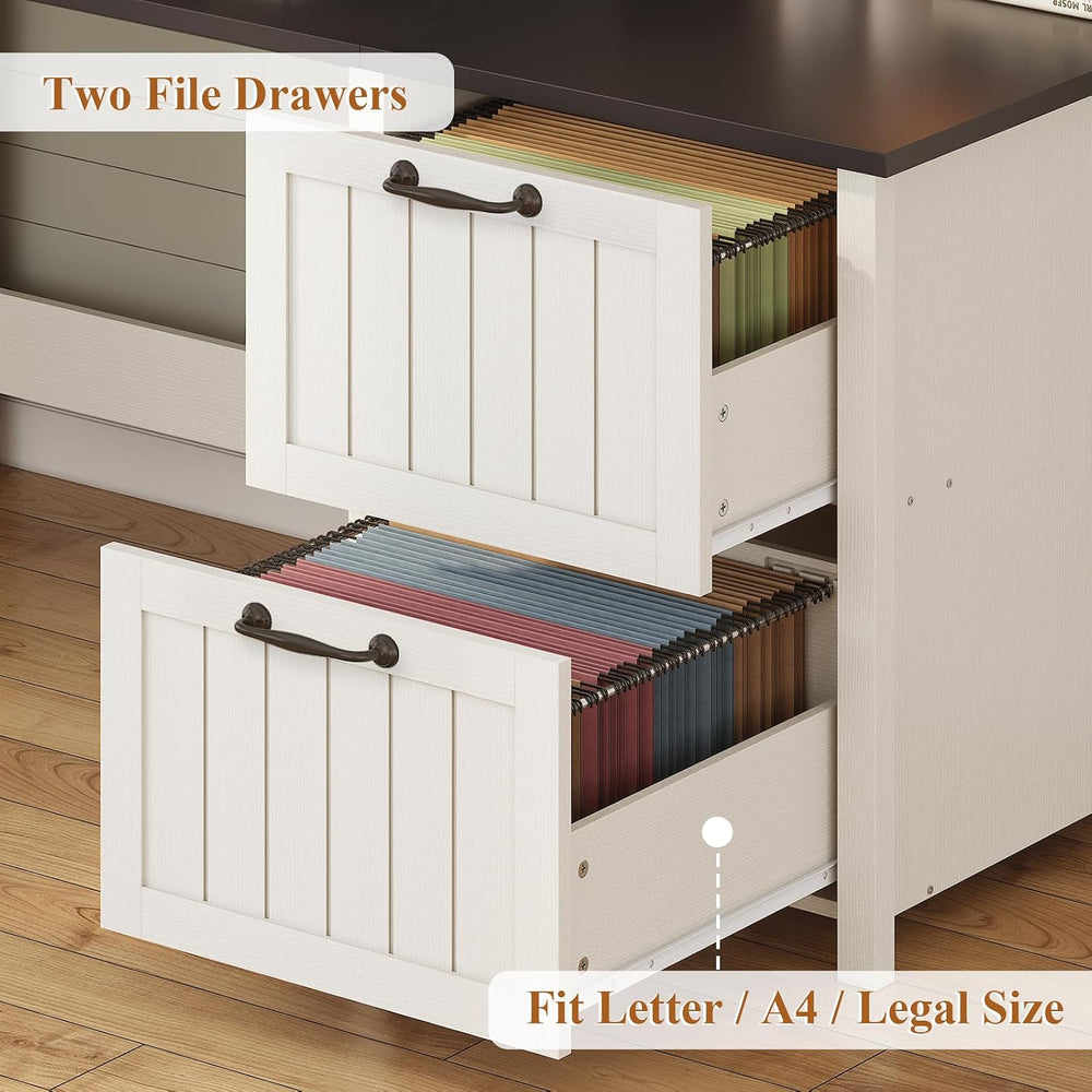 SEDETA 63" Farmhouse Executive Desk with Drawers and Storage, White + Black