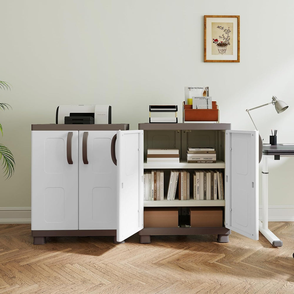 GIANTEX Storage Cabinet with 2 Doors and Adjustable Shelves, Modern Plastic B...