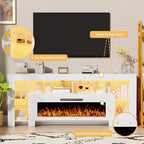 LEMBERI 80 inch Fireplace tv Stand with 50 inch Fireplace Up to 90" TVs,LED Light Entertainment Center and Storage, Modern Wood Media TV Console for Living Room