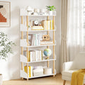 5-Tier Wooden Bookshelf, Modern Open Bookcase with Solid Wood Frame and Top Edge, Sturdy Freestanding Storage Organizer for Living Room, Bedroom, Home Office (White)