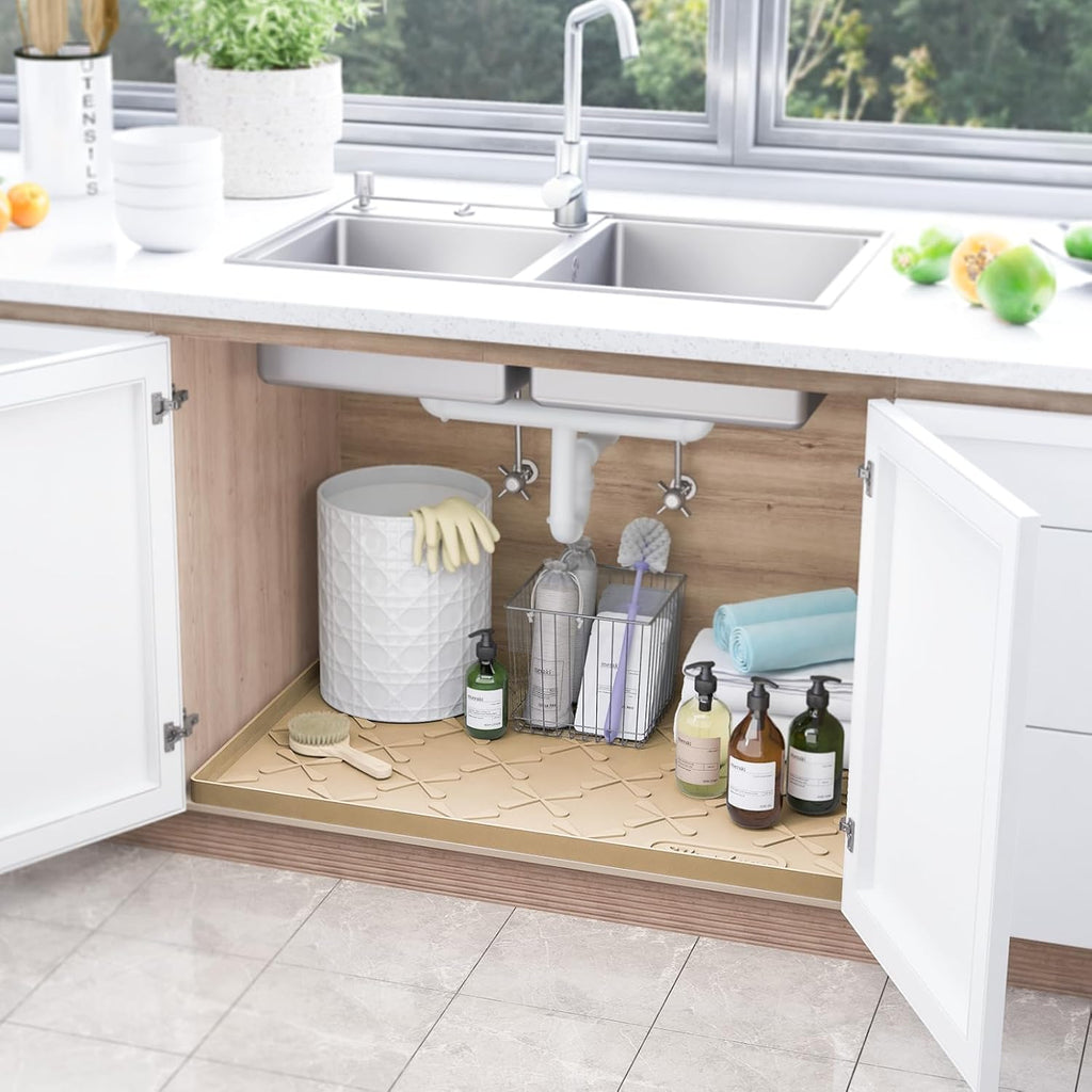 SIKADEER 28" x 22" Under Sink Mat Waterproof, Silicone Mat Kitchen Drawer Shelf and Cabinet Liner, Sink Protector for Kitchen Organizers and Storage, Boot Tray Pet Food Mats