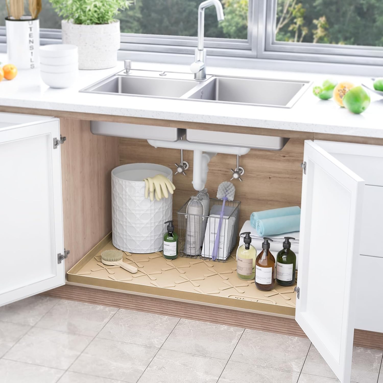 SIKADEER 25" x 22" Under Sink Mat Waterproof, Silicone Mat Kitchen Drawer Shelf and Cabinet Liner, Sink Protector for Kitchen Organizers and Storage, Boot Tray Pet Food Mats