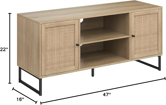 Nathan James 74101 Mina Modern TV Stand, Entertainment Cabinet, Media Console with Storage Doors for Living Room or Media Room, Oak/Black, Set of 2