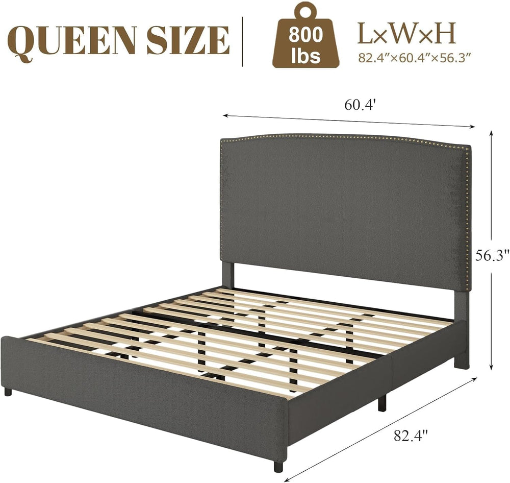 BarnFurin Queen Size Chenille Bed Frame with 56" Tall Headboard, Grey