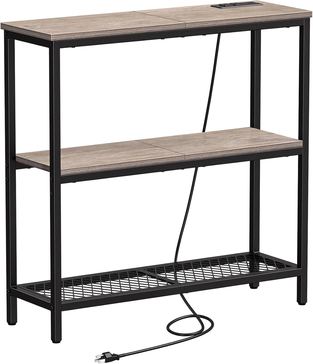 Snughome 3 Tier Narrow 29.5" Console Table with Power Outlets (Grey) | T...