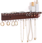 Necklace Holder Organizer Wall Mount,Jewelry Holder Organizer with 30 Hooks,Oak Jewelry Organizer and Storage for Necklaces,Bracelets and Rings (Dark Walnut)