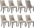 Dining Chairs Set of 8, Linen Channel Tufted Kitchen Chair with Curved Solid Wood Legs, Comfortable Fabric Upholstered Dining Chair for Home, (Beige, 8pc)