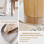 Round Wood Dining Table，Wooden Trestle Pedestal Base on Stainless Steel Plate，Small Space Kitchen Table，34.25" Modern Circular Tabletop for Kitchen, Dining Room, Restaurant，Cafe (Natural)