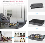 Onlyeasy Sturdy Under Bed Shoe Storage Organizer with Handles and Clear Window Fit 16 to 32 Pairs, Premium Foldable Shoes Container Box for Closet, 37.7x 23.6x 5.9 inch, Cotton-like Black, MXBUBS16P2