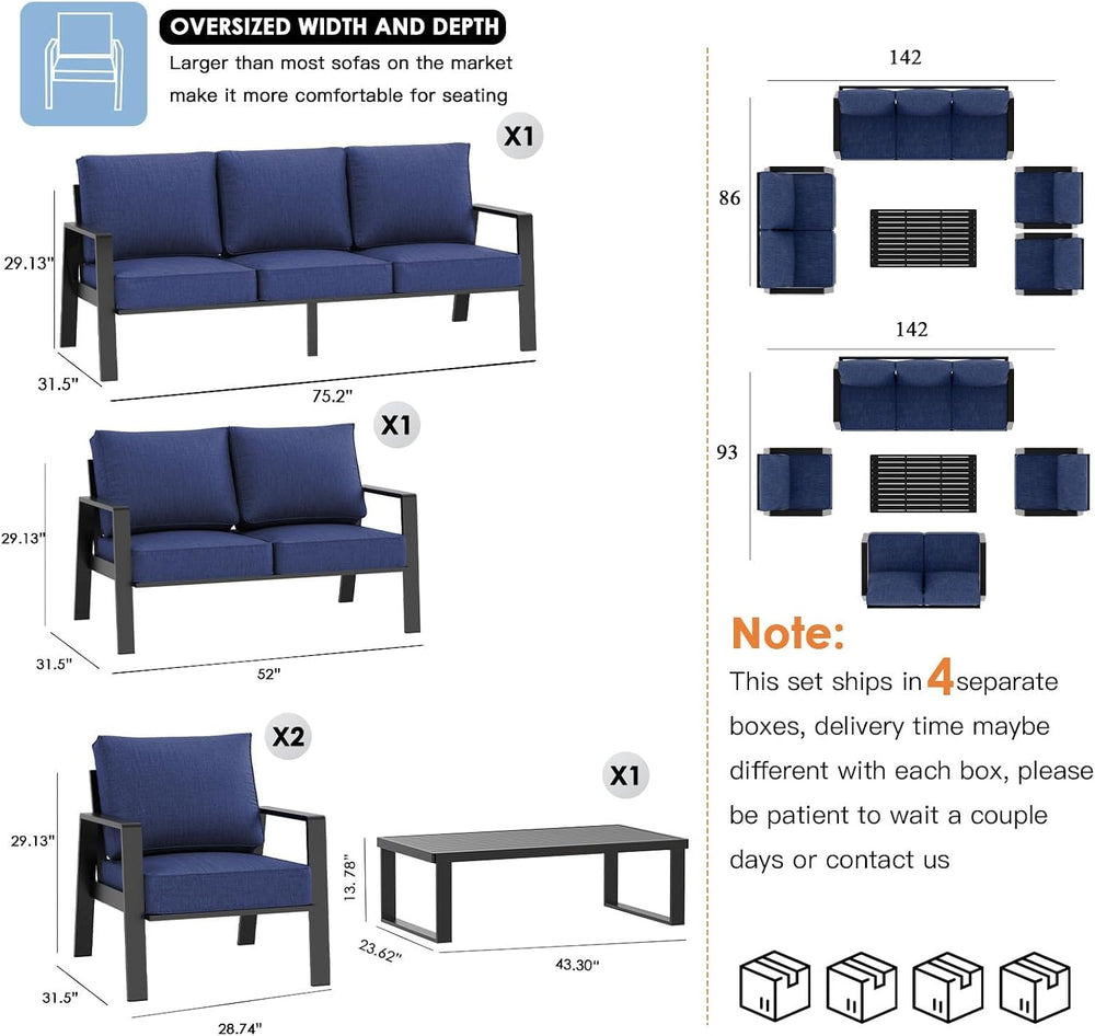 Aluminum Outdoor Patio Furniture Set, 5 Piece Sectional Coversation Sets with...
