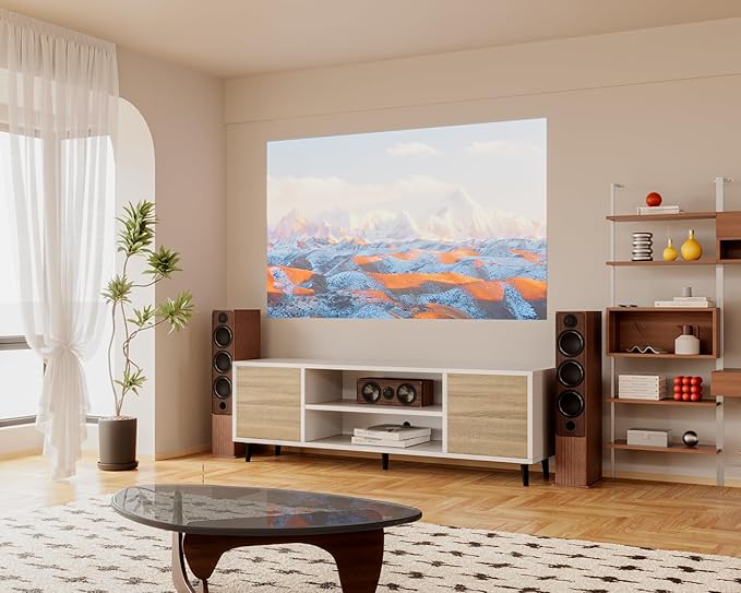 YESHOMY Modern TV Stand for 65 Inch TV, 58" Entertainment Center with Storage Cabinets, Media Console for Living Room & Apartment, Minimalist Retro TV Cabinet, Bright White