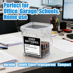 2 Pcs Battery Recycling Container with Battery Testers for Household Batteries, Used Battery Disposal Container with lid for Home Use, Office, Garage, Schools (1.32 Gallon)