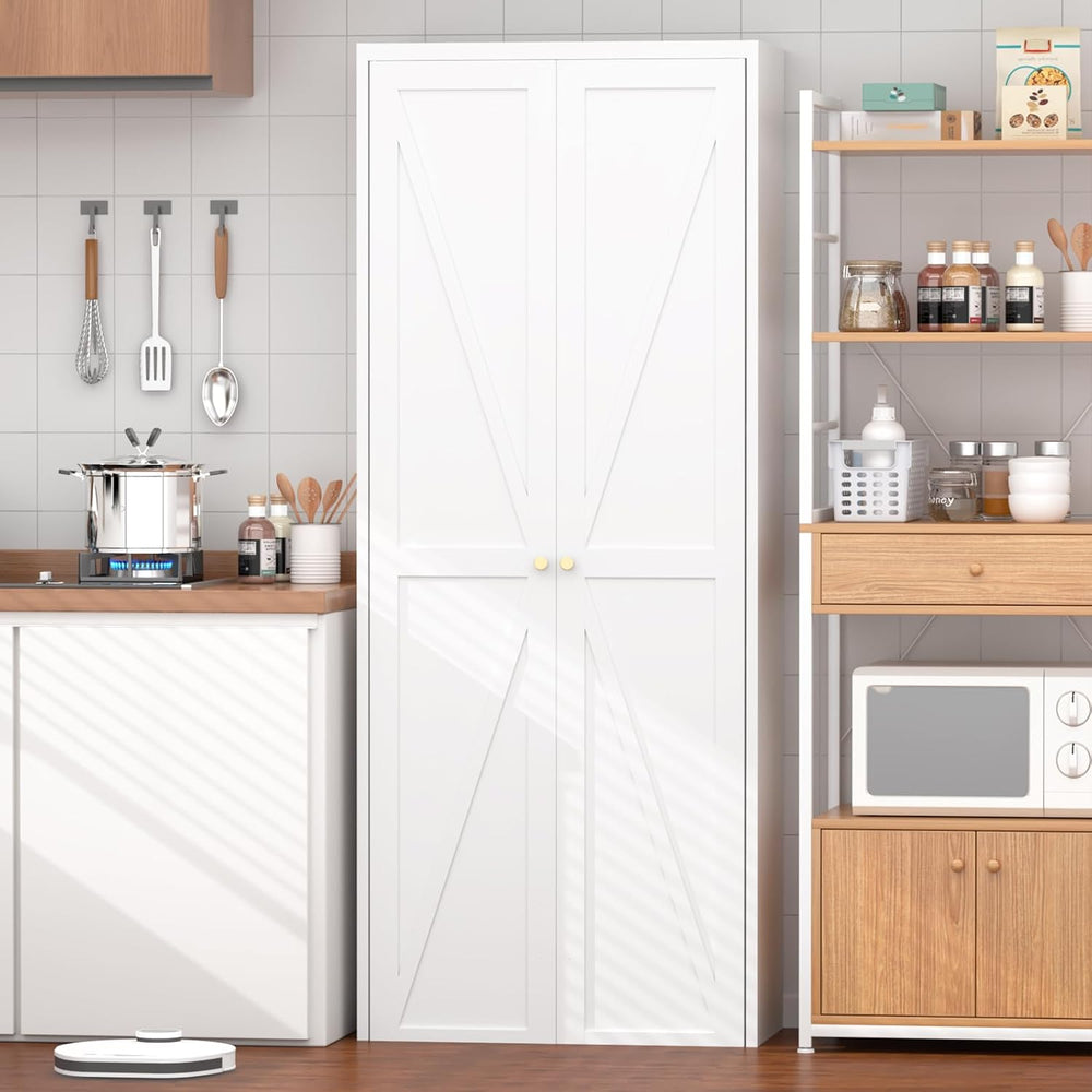 71" Tall Kitchen Pantry Storage Cabinet, 2 Doors Metal Food Pantry Cabin...