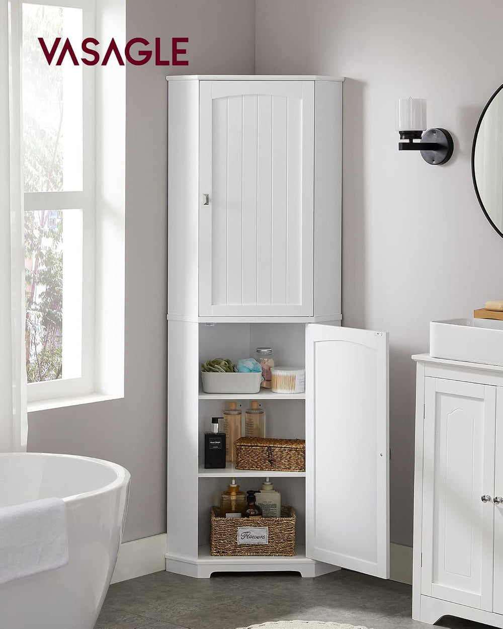 VASAGLE Corner Cabinet, Tall Corner Storage Cabinet with 2 Doors and 4 Adjust...