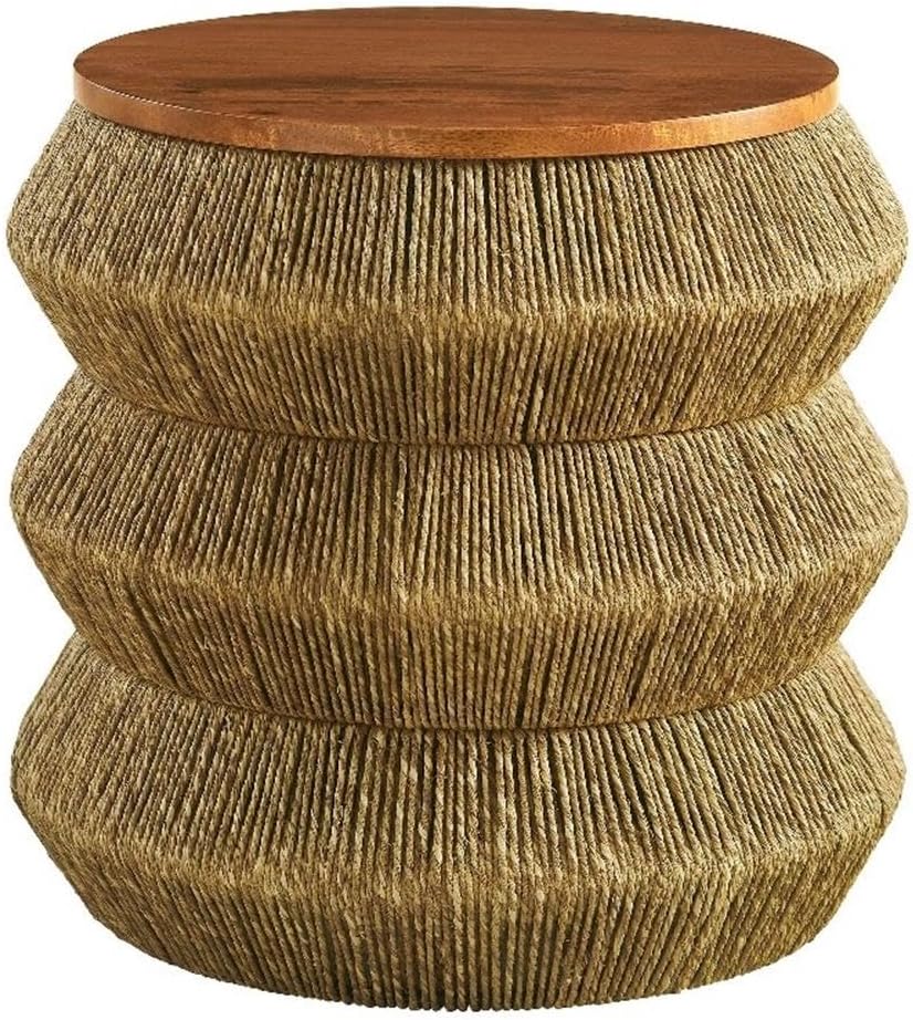 Modway Maris Hand-Woven Seagrass and Wood Round Side Table – 18 Inch Drum End...