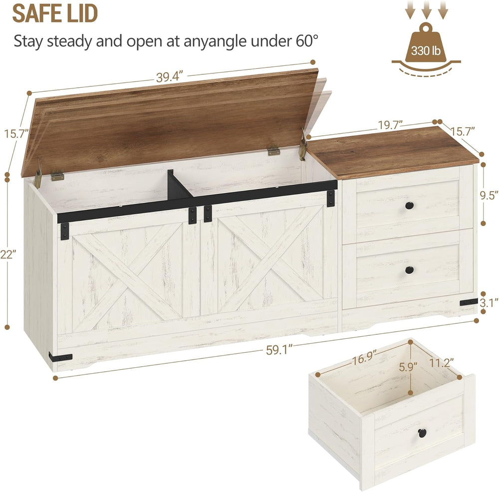 Hzuaneri Storage Chest, 58" Extra Large Storage Bench with Double Drawer...