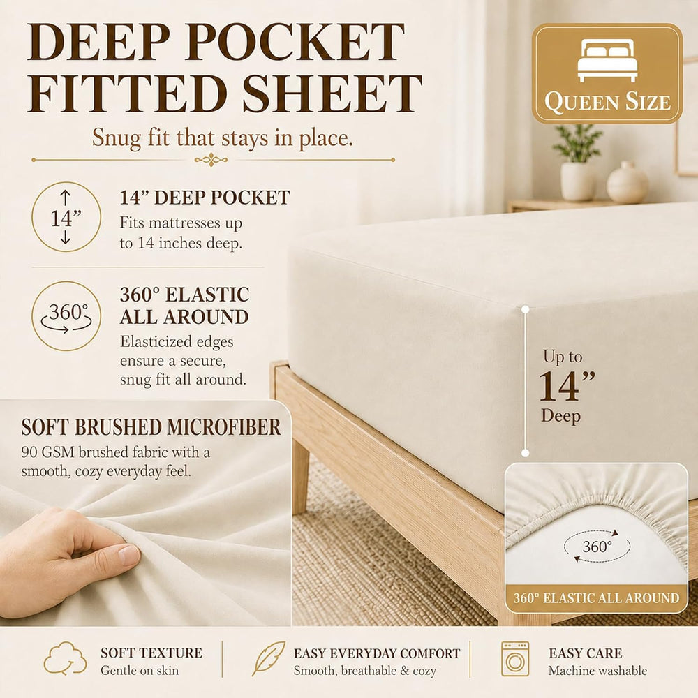Queen Comforter Set Beige - 7 Pieces Vertical Quilted Bed in a Bag