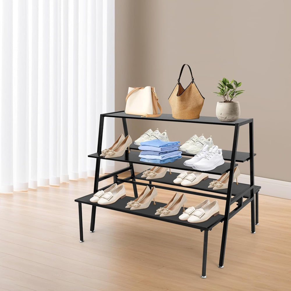 3 Tier Metal Shoe Handbag Display Stand, Heavy Duty Double-Sided Display Tabl...