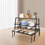Nesting Tables for Retail Display, 3 Tier Metal Shoe Handbag Display Stand, Modern Retail Display Tables for Boutiques, Floor Standing Double Side Display Riser Shelf for Clothing Stores (Black)