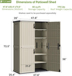 Patiowell 50 cu.ft Plastic Outdoor Storage Shed, Lockable Waterproof Resin Storage Cabinet Vertical Storage Shed for Garden Tools, Garbage Cans, Pool Supplies, Beige(Not Include Shelves)