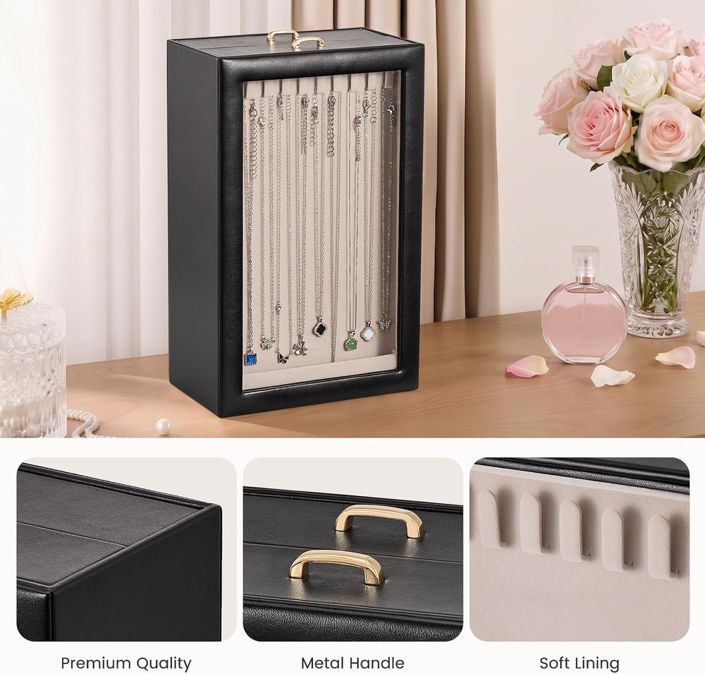Lolalet Necklace Organizer Box, Jewelry Display Case, Black, 4 Layers | Tangl...
