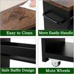 TEAMIX 4 Tier Slim Storage Cart with Handle, Slide Out Storage Rolling Utility Cart Mobile Shelving Unit Organizer Trolley for Small Spaces Kitchen Laundry Narrow Places (Black+Brown, 7-7/8'' W)