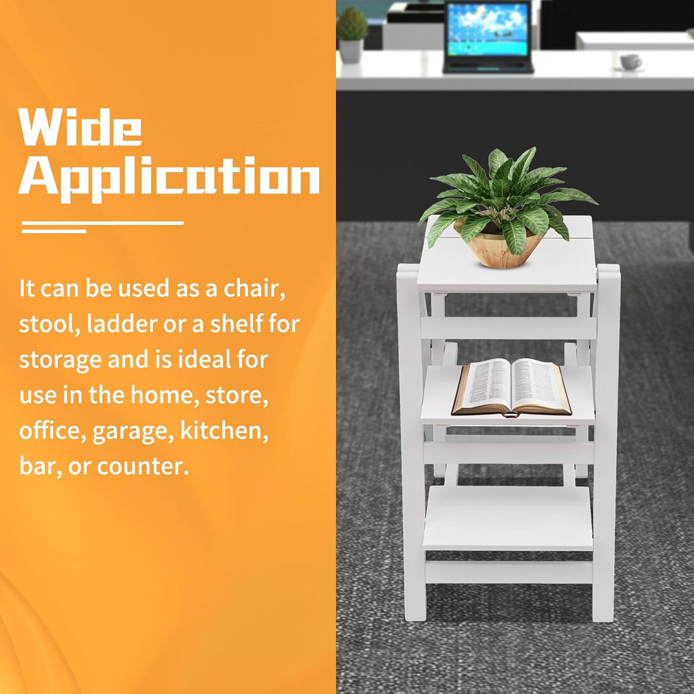3-Step Ladder Chair Folding Step Stool Chair 22.44" L x 16.33" W x ...