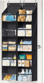 AOODA 2 Pack Over the Door Organizer, Large Capacity Closet Door Hanging Organizer, Clear Deep Pockets Baby Storage for Nursery, Bathroom, Bedroom, Pantry, Diapers (Black)