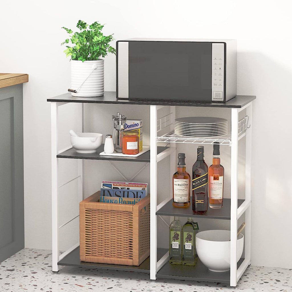 sogesfurniture 3-Tier Kitchen Baker's Rack Utility Shelf Microwave Stand with Storage and Drawer Storage Cart Workstation Shelf,Black BHUS-W5S-BK