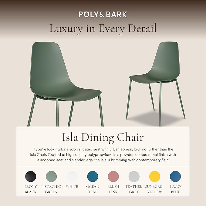 Poly & BARK Isla Modern Kitchen Chairs Set of 4 - Plastic Dining Chair wi...