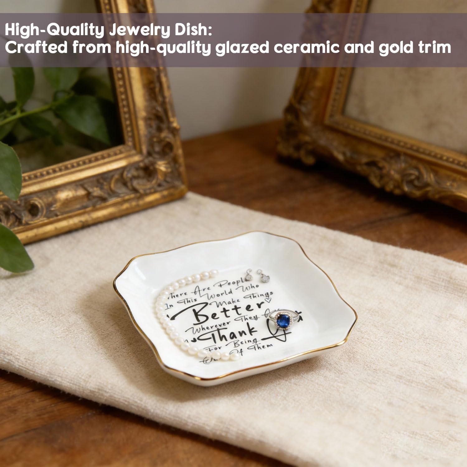 Ceramic Trinket Tray with Inspirational Thank You Quote - ASF | Jewelry Dish Ring Holder, Appreciation Gift for Coworker Teacher Nurse, Christmas Mother's Day Farewell Retirement Birthday