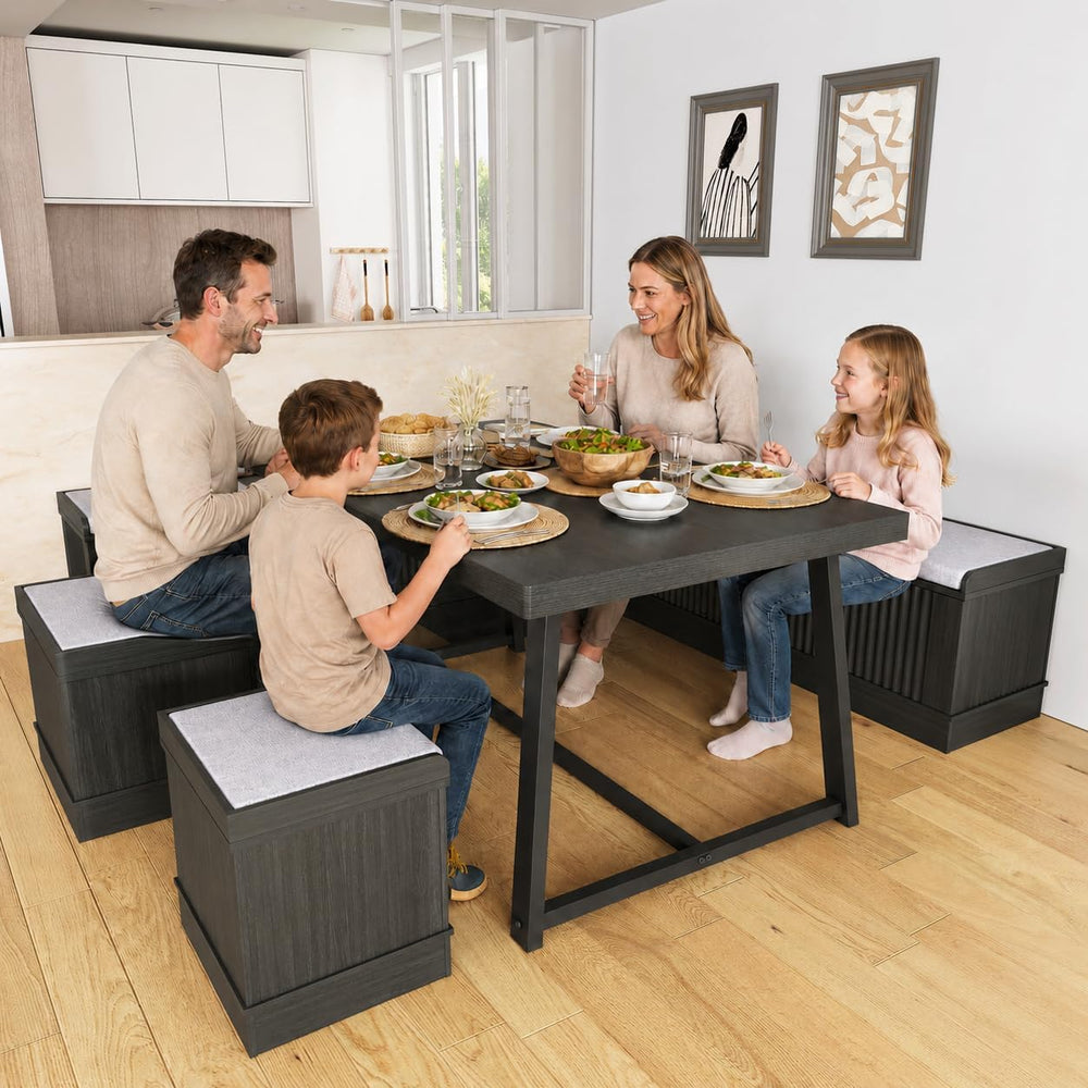 XIAO WEI Corner Dining Table Set, 6-Piece Breakfast Nook Dining Set with Stor...
