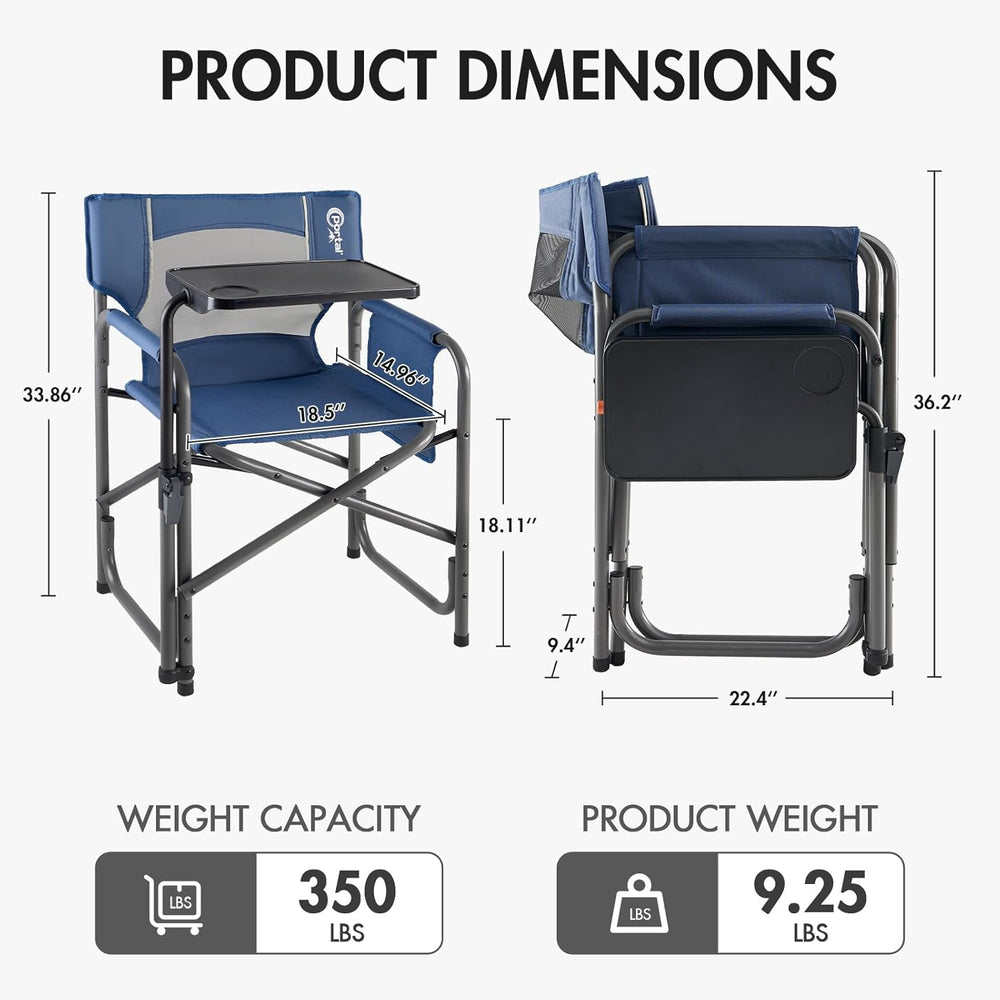 Portal Folding Director Chair with 2-Way Rotating Side Table, Heavy Duty 300 ...
