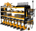 Power Tool Organizer Wall Mount with Charging Station, 8 Drill Holder, 4 Layer Storage Rack for Garage Organization, Tool Holder with 8 Outlet Power Strip (Yellow)