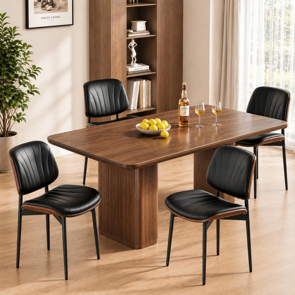 REONEY Dining Chairs Set of 4, Mid-Century Modern Kitchen Chairs, Black