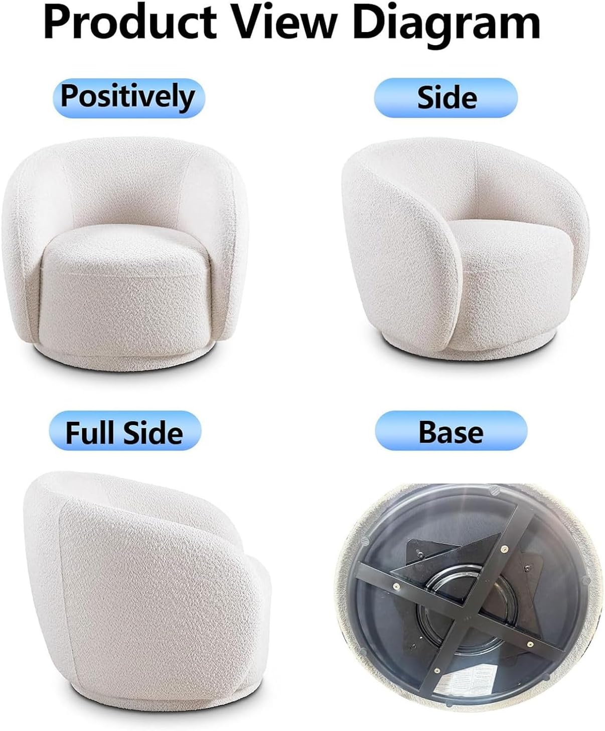 Set of 2 Swivel Barrel Accent Chairs, White Boucle Chairs | 33.07" 360° modern upholstered armchairs with thick cushions and round reading chair style for living rooms and bedrooms.