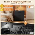 Aheaplus Night Stand Set of 2 with Charger Station, 21.7'' Wider Nightstands with 3 Wooden Drawers, Large Tall Bedside Table, Modern End Side Table Set, Nightstand for Bedroom, Black