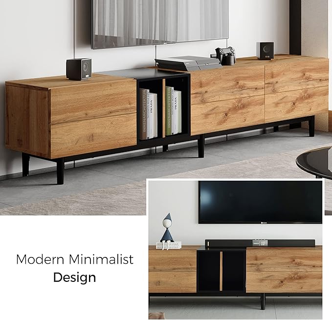 Modern 76.8" TV Stand for TVs Up to 80", Wooden Entertainment Center with 3 Cabinets & Open Shelves, Media Console with Storage for Living Room, Bedroom & Entertainment Spaces