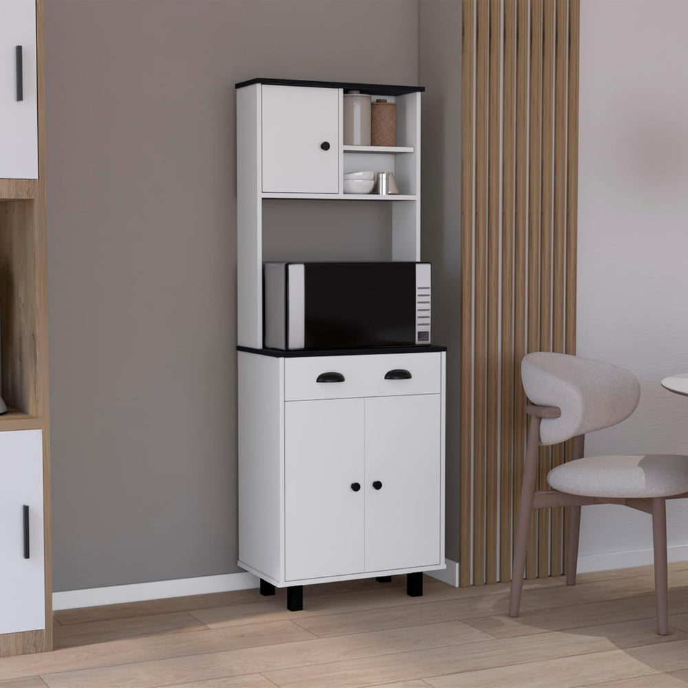 67" H Kitchen Pantry with Two Cabinets, Two Open Shelves, and One Drawer...