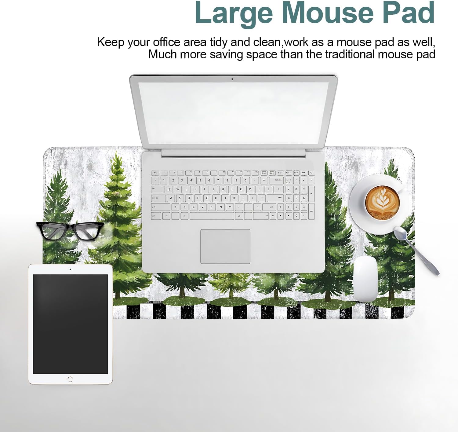 Christmas Tree Gaming Mouse Pad 31.5"x11.8"Desk Mat Anti-Slip Rubber Base & Durable Stitched Edges for Gamers Smooth Mouse Writing Surface for Desk Office/Home