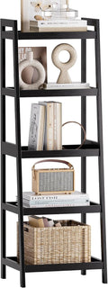 SMIBUY Bamboo Ladder Bookcase, Bathroom Storage Rack Organizer, 4 Tier and 5 Tier Freestanding Plant Display Stand Space Saver Shelves for Bedroom, Kitchen, Balcony (Black, 5 Tiers (50" H))