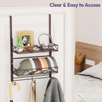 SWTYMIKI Over Door Hat Organizer - 3 Tier Wall Mounted Hat Rack with 2 Adjustable Metal Basket and 3 Hooks, Hanging Baseball Cap Organizer Storage Holds up to 29 Caps for Door, Bedroom, Closet
