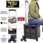 dbest products Quik Cart Elite Stair Climber Wheeled Rolling Crate Teacher Utility With seat Heavy Duty Collapsible Basket With Handle, Black