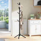 Wooden Coat Rack Freestanding with 8 Hooks,Easy Assembly New Zealand Pine Tree Coat Racks, 3 Adjustable Sizes for Clothes, Hats, Bags, for Entryway, Hallway, Bedroom, Office (Black, 1 PC)