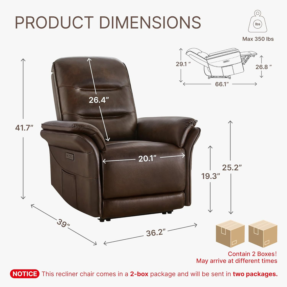 KISLOT Dual Motor Power Recliner Chair,Zero Gravity USB & Type-C, Espresso