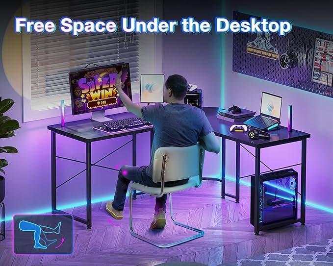 Casaottima 47 inch L Shaped Gaming Desk, Corner Desk Gaming Table for Home Office, Computer Desk Sturdy Writing Workstation for Small Space, Easy to Assemble, Black