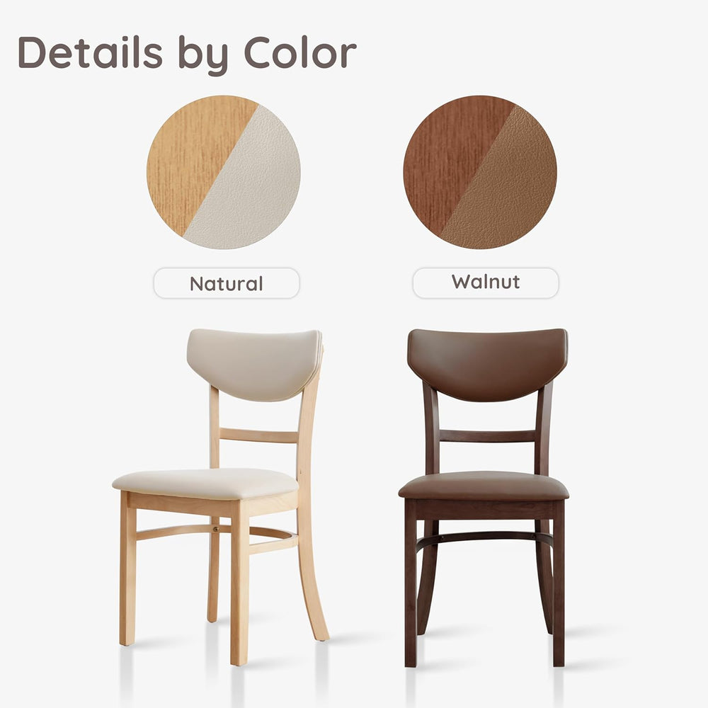 Livinia Bay Dining Chair Set of 2, Solid Malaysian Oak PU Leather Upholstered...