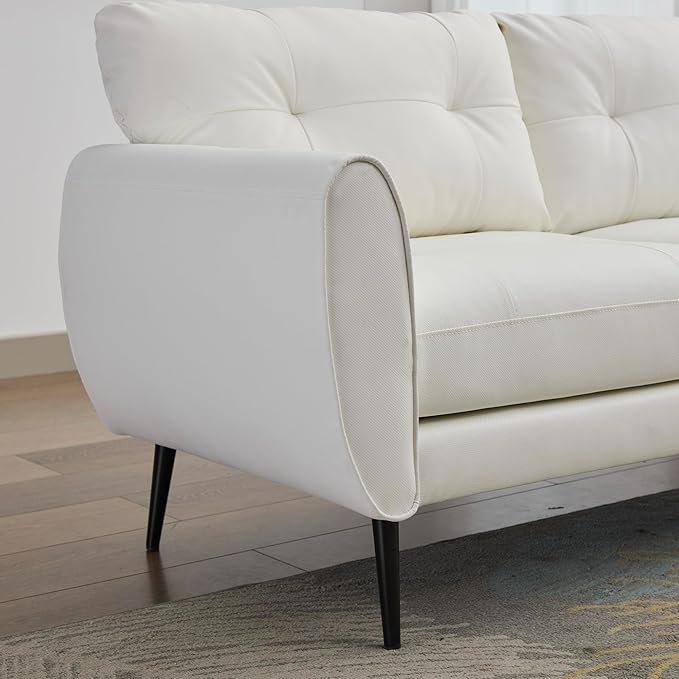TYBOATLE Mid Century Modern White Leather Couch - 61" Loveseat, Tufted, Comfy 2 Seat Settee for Living Room or Office, Fits Small Spaces, Easy Assembly (2, White)