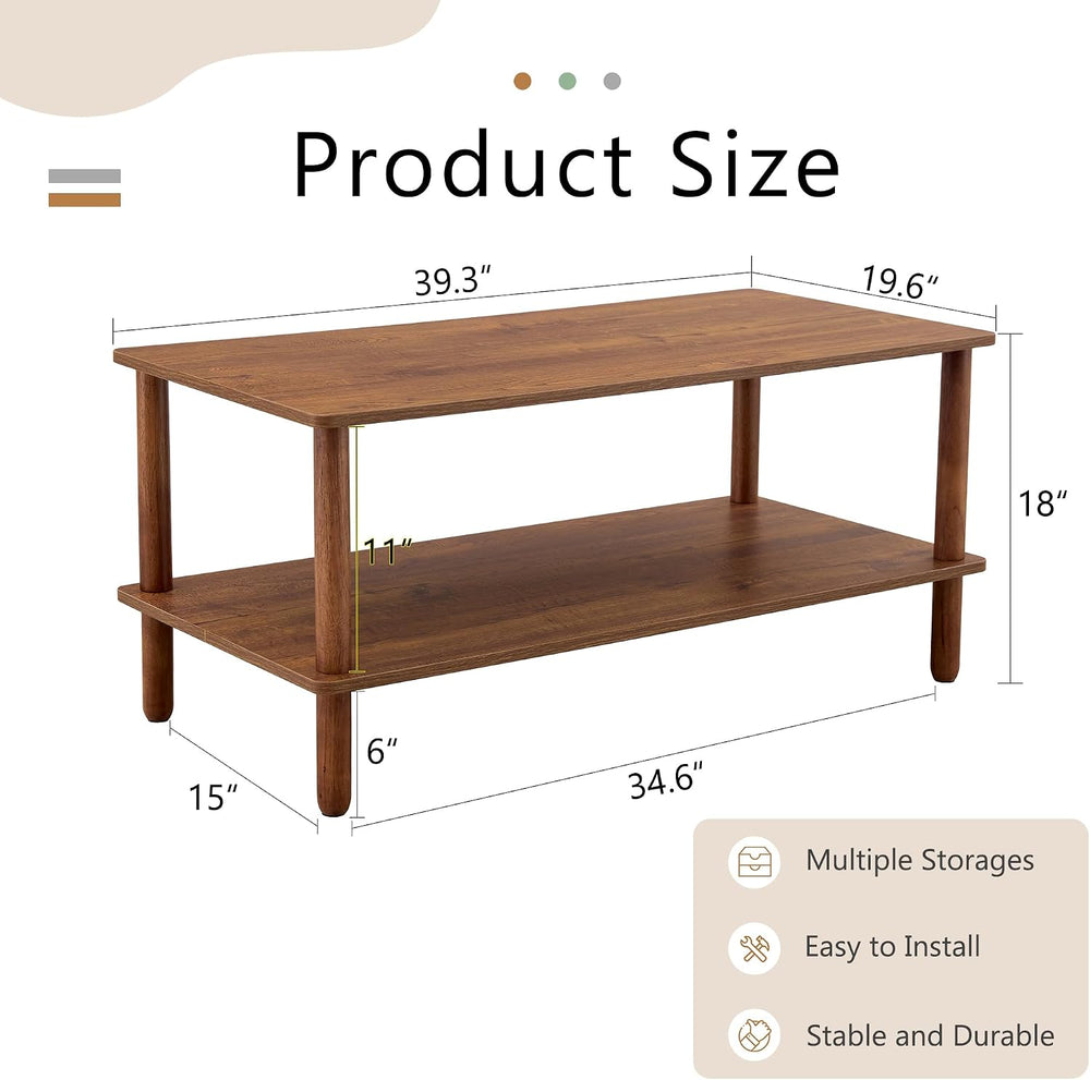 Modern Double-Layer Living Room Coffee Table, Rectangular Center Table with O...